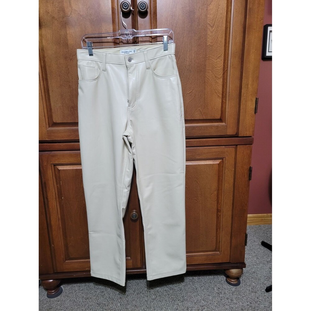 Abercrombie & Fitch Cream Vegan Leather High-Rise Pants
